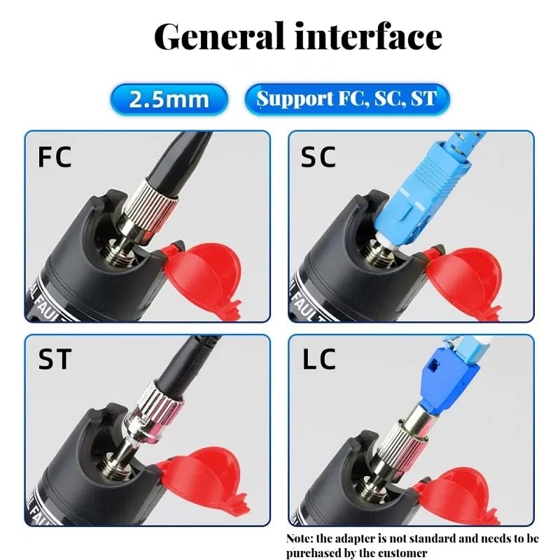 50 MW FTTH Fibre Optic Tester, Visual Fault 50 km Locator Fibre Optic Cable Tester Fibre Optical, VFL Fibre Optic Tester, Fibre Optic Cable Tester with Singlemode 9/125 um FC Male to LC Female Adapter red