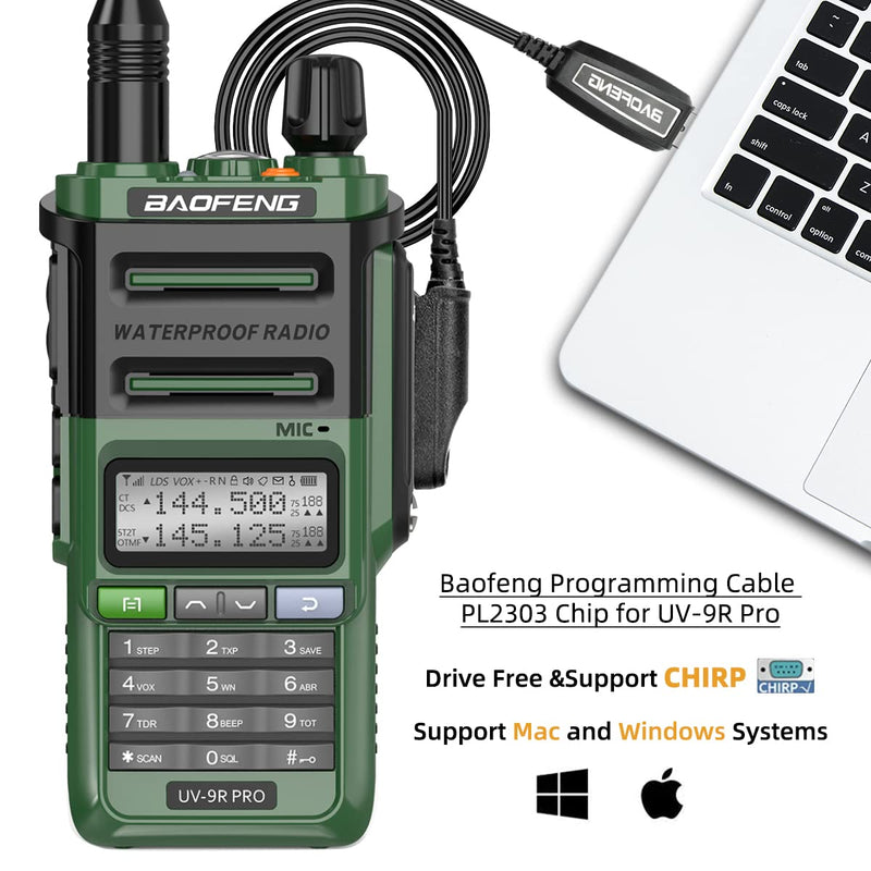 BAOFENG UV-9R Pro Radio Handheld Two Way Radio Dual Band Waterproof Transceiver Long Range Walkie Talkie Rechargeable with Type-C Charger Green+AR-771