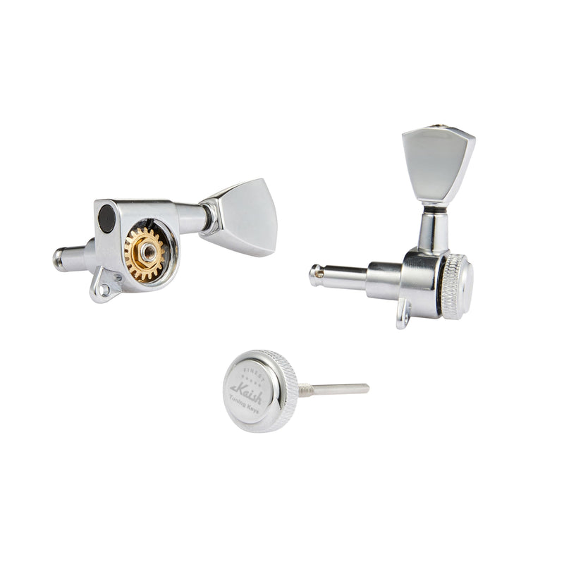 KAISH 3x3 Locking Tuners 18:1 Guitar Tuning Keys Locking Tuning Machines with Keystone Buttons for LP/Les Paul/SG/ES or Acoustic Guitars Chrome
