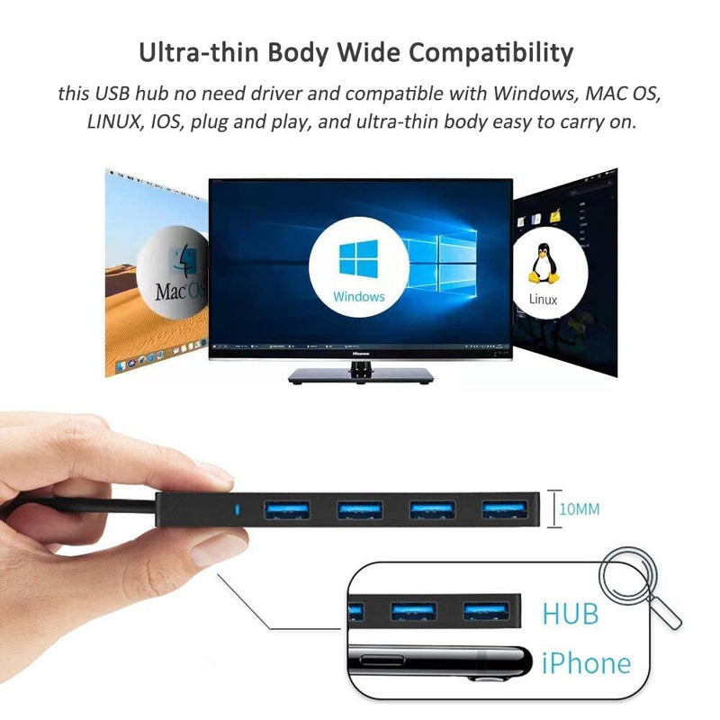 USB 3.0 Hub, VIENON 4-Port USB Hub USB Splitter USB Expander for Laptop, Xbox, Flash Drive, HDD, Console, Printer, Camera,Keyborad, Mouse Expand 4 USB