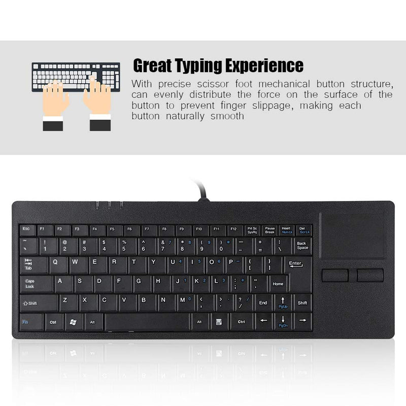 MC-818 82 Keys USB Keyboard Wired Keyboard Built-in Touchpad USB HUB Port Mechanical Button Structure Ergonomic Keyboard Mute Ultra-Thin Keyboard for Notebook/Desk, Black