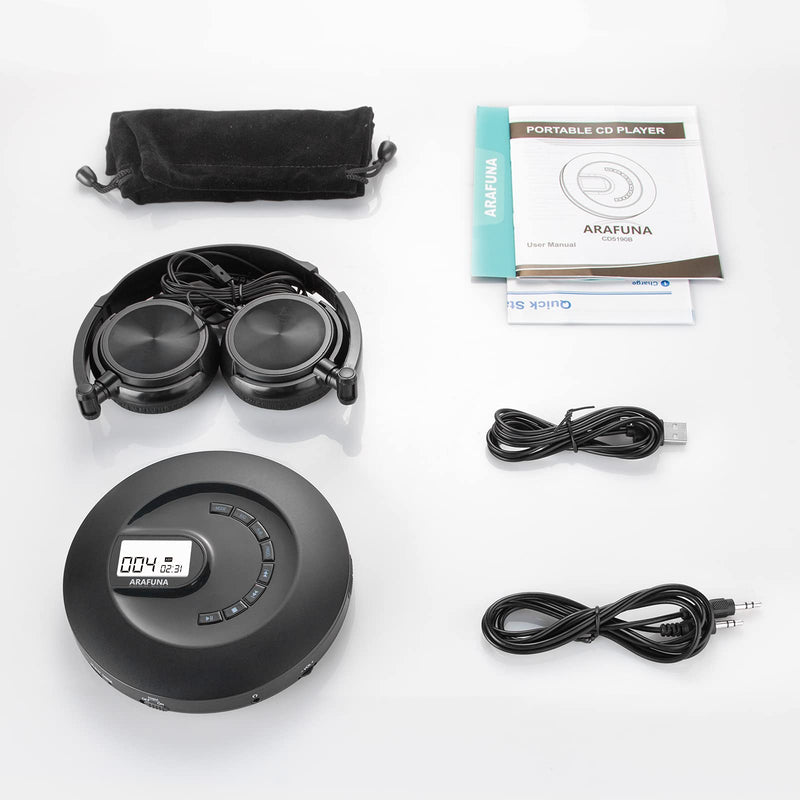 CD Player Portable, Rechargeable Portable CD Player for Car and Travel, Walkman CD Player with Headphone and Anti-Skip/Shockproof, Personal CD Player with LCD Display, AUX Cable, Backlight Black