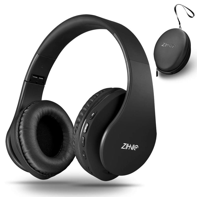 ZIHNIC 2 Items,1 Black Over-Ear Wireless Headset Bundle with 1 Black Red Foldable Wireless Headset