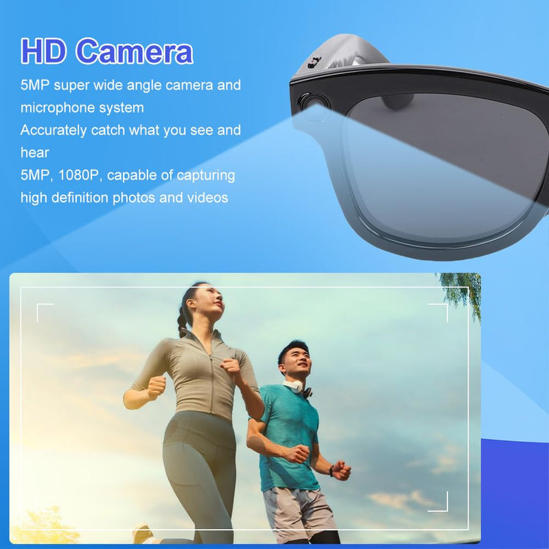 Yoidesu Ai Smart Glasses, 5mp Camera Glasses with Music & Call Features, Bluetooth Glasses with 26 Translation, Anti Women, Music Playback & Calling (Sunglasses) Sunglasses