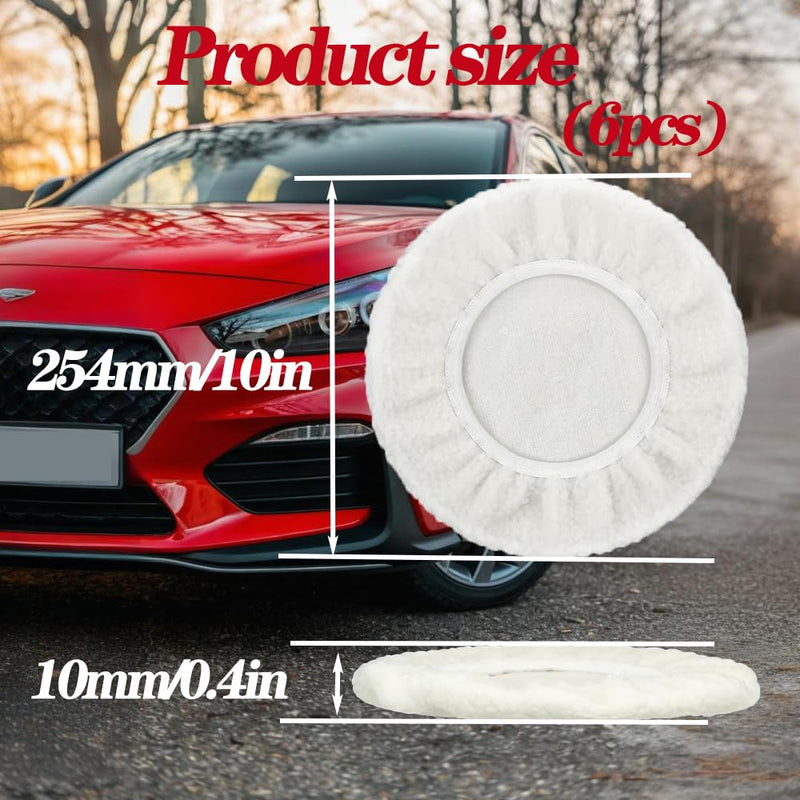 behone Set of 6 Lambswool Polishing Hoods for Einhell Cordless Car Polisher CE-CB 18/254 Li, CC-PO 90, for 220-250 mm Polishing Machines, Perfect for Car Paint Care, Metal Polish, Sustainable Reusable