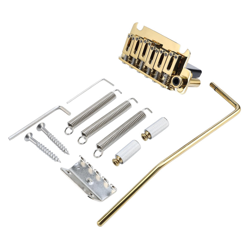 10.5mm Electric Guitar Bridge Zinc Alloy Saddles Block Stainless Steel Plate 6 String 2 Point Tremolo Bridge Compatible with Stratocaster Strat Electric Guitar Replacement Parts Gold