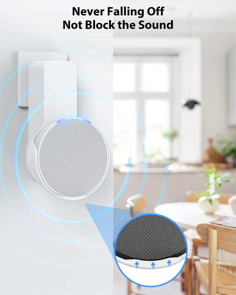Maxonar Wall Mount for Echo Pop, Echo Pop Wall Mount Speaker Stand Holder No Screws and Drill Needed Cable Hidden Storage - White
