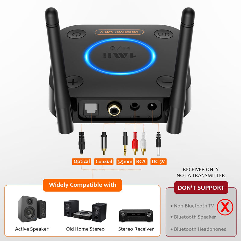 [AUSTRALIA] - [Upgraded] 1Mii B06Pro Long Range Bluetooth Receiver, HiFi Wireless Audio Adapter, Bluetooth 5.3 Receiver with 3D Surround aptX HD Low Latency Optical RCA AUX 3.5mm Coaxial for Home Stereo System B06Pro Black 