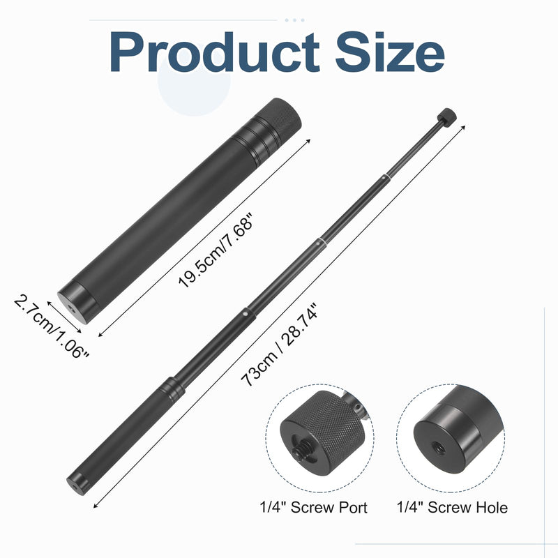 Invisible Selfie Stick (29") - 1/4"-20 Universal Screws Adjustable Threaded Type Extension Rod Extendable Stick for Action Cameras 360 Insta Cinematic Time Bundle Accessories