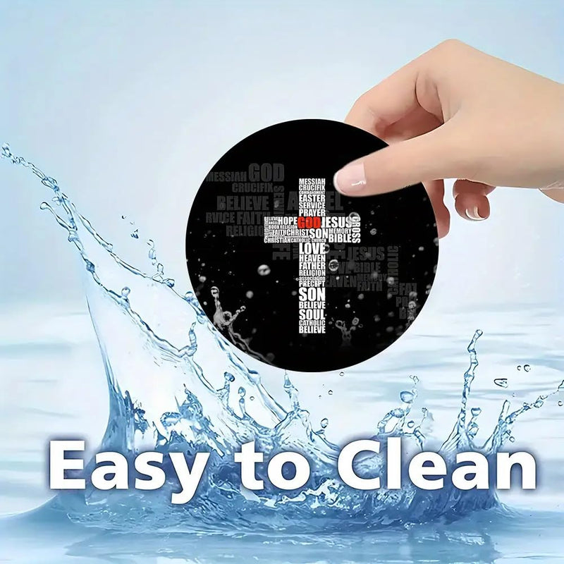 2pcs Cross Text Car Coasters Vintage Pattern Cup Holder Mat Vehicle | 2-piece set; designed to protect cup holders from dust and spills; fits cars, trucks and home or office cup holders. Cross Letter