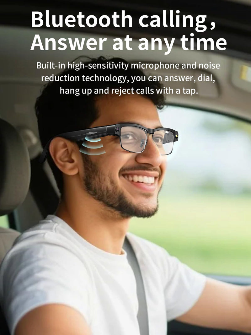 Smart Glasses Camera Recording Video Voice 4K 8MP Camera Photo AI Chat Translation Open Ear Audio Music Dual Microphone Sport Bluetooth Glasses for Men Women Clear Black