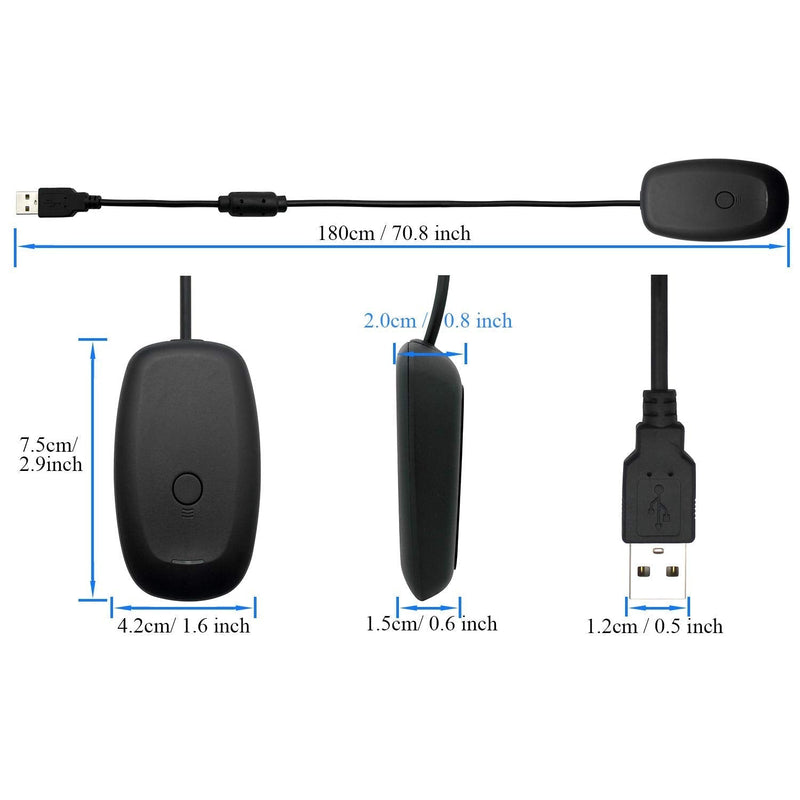 Wireless USB Gaming Receiver Adapter Compatible with Microsoft Xbox 360 Controllers, Desktop PC Laptop Gaming Adapter for Windows PC