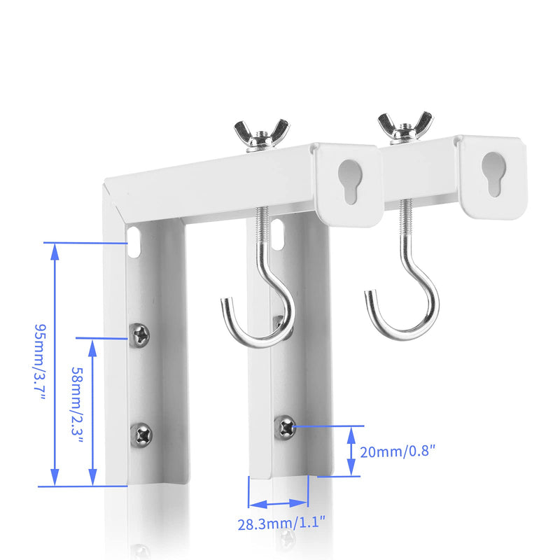 Suptek Universal Projector Screen Wall Mount L-Brackets Wall Hanging Mount 6 inch Adjustable Extension Mounting Hooks for Projection Screen up to 66 lbs, 30 kg Capacity Each, PRL001, White (1 Pair)