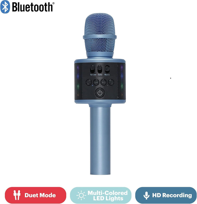 Core Innovations Wireless Bluetooth Karaoke Microphone with Built-in Speakers + HD Recording, Portable Handheld Mic | Blue