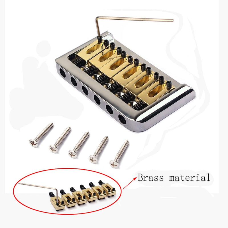 Electric Guitar Bridge Fixed Hardtail Bridge with Brass Saddle for Electric Guitar Replacement Part Chrome Silver+Brass Saddle