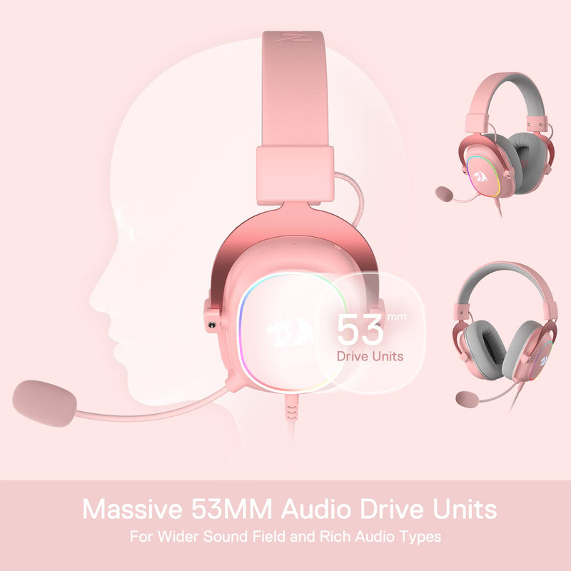Redragon H510 Zeus-X RGB Pink Wired Gaming Headset - 7.1 Surround Sound - 53MM Audio Drivers in Memory Foam Ear Pads w/Durable Fabric Cover- Multi Platforms Headphone - USB Powered for PC/PS4/NS Pink-RGB
