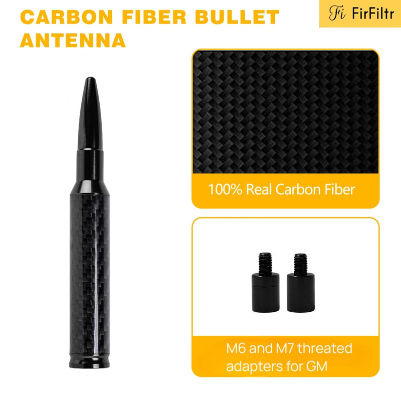 [AUSTRALIA] - Carbon Fiber Truck Antenna for Chevy Silverado 1500 2500 3500 & GMC Sierra 1999-2025,Chevy Silverado Antenna Truck Accessories,Short Car Video Antennas (5.5''-Black Carbon Fiber 50 Cal Bullet) Black 5.5 inch 