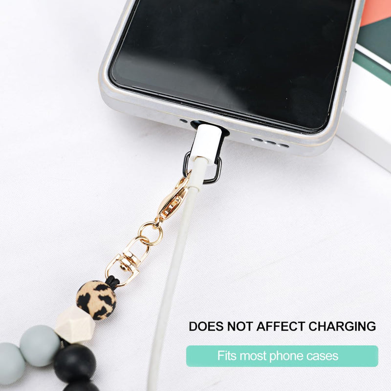 Marble Silicone Beaded Phone Wrist Strap, Cellphone Lanyard with Tether Tab, Elastic Hands-Free Wristlet Bracelet Leopard Print