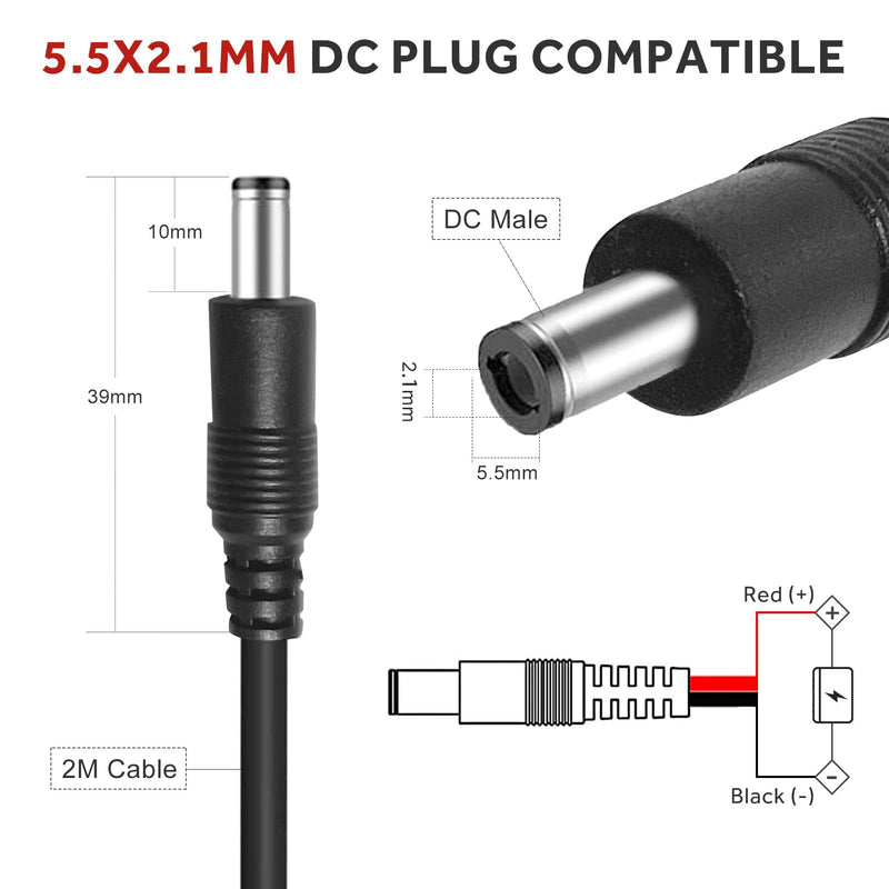 Trail Camera Power Cable, 5.5x2.1mm DC, Compatible with Stealth Cam, Spypoint, Moultrie, Browning, Wildgame Innovations, Muddy, Black Gate, Covert WC20, etc., 79"(2PC) 2-pack