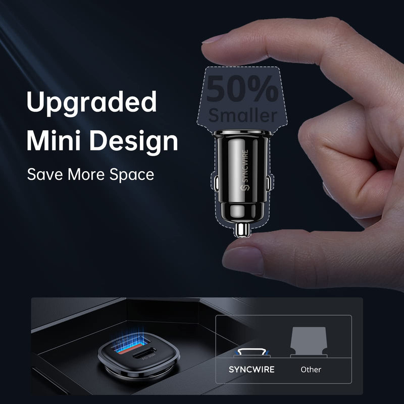 Syncwire USB C Car Charger 60W [PD 30W & QC 30W] Fast Charging USB Adapter with 5FT Type C Cable Compatible with Samsung S23/S22 Google Pixel 7/7Pro iPhone 14 Pro Max and More Black