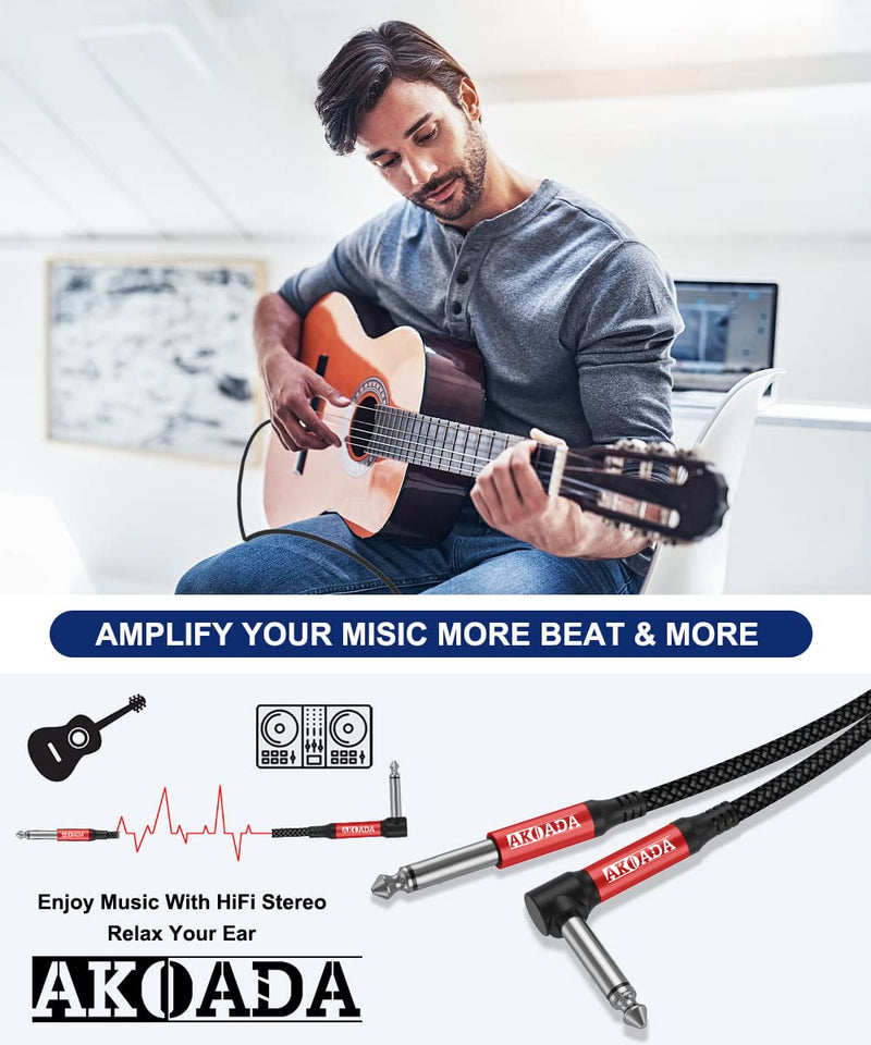 AkoaDa 1/4 Guitar Cable 20ft 2 Pack, Instrument Cable TS Cable Right Angle Electric Guitar Cord Compatible with Guitar, Bass, Drums,Guitar, Bass, Amplifiers, Pro Audio, Electric Mandolin