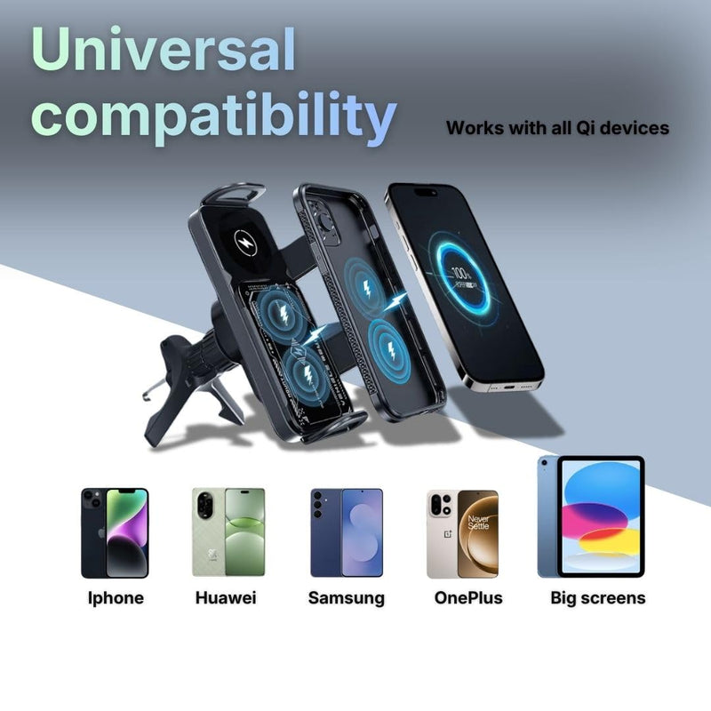 Wireless Car Charger Mount, Auto-Clamping Phone Holder with Fast Charging – Wireless Cell Phone Charging Car Mount for iPhone & Android (Air Vent Mount) Air Vent Mount