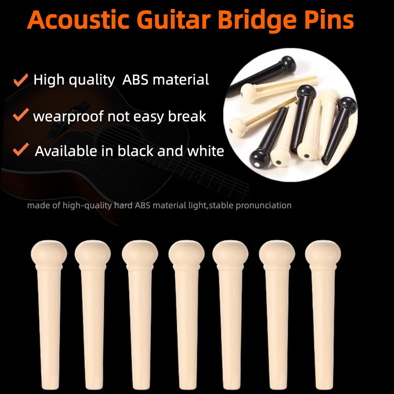 14pcs 6 String Acoustic Guitar Bridge Saddle and Pins Sets,with 3 Guitar Picks and Stainless Steels Pin Puller, 1Guitar Accessories Box 14pcs Bridge Saddle+Stainless steels Pin Puller