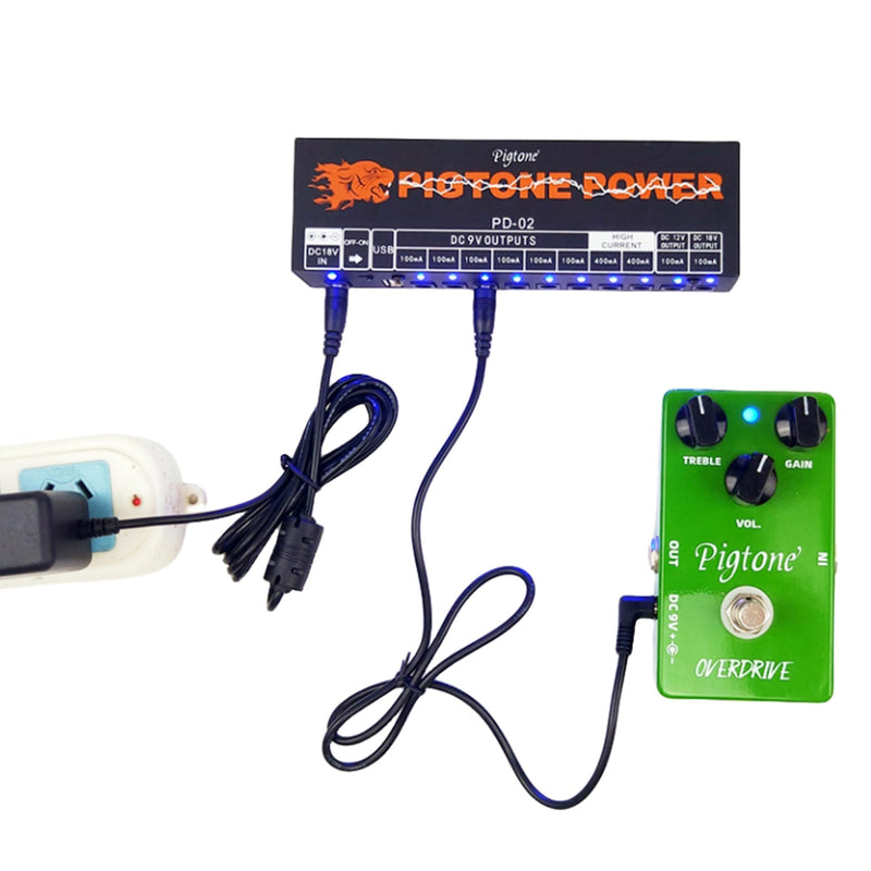 Guitar Power Supply 10 Isolated DC Output for 9V/12V/18V Effect Pedal PD-02 with USB (5V2A)