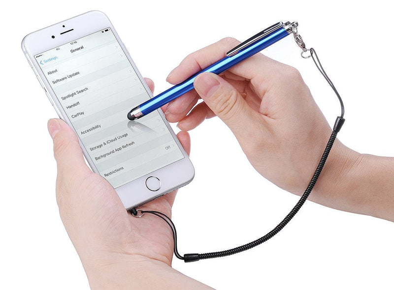 Elastic Tether Lanyards (Pack of 8) for Stylus Pens with Top Port, Retractable Coiled Spring Lobster Clasp Hook Earphone Jack (Black)