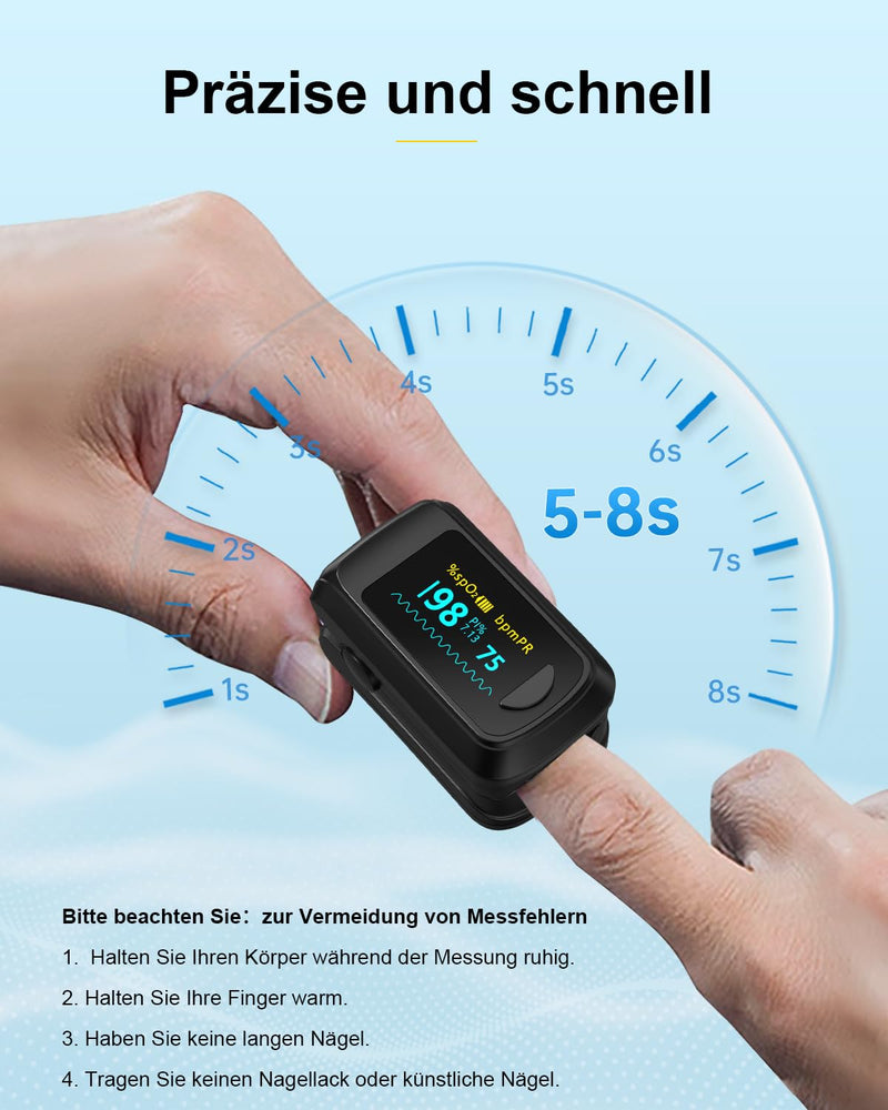 HealthTree Blood Oxygen Monitor Finger for Adults Portable Oxygen Monitor with OLED Screen Includes Lanyard black