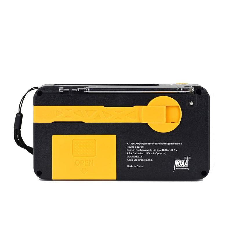 Kaito Voyager ECO Emergency Radio KA336 AM/FM NOAA Weather Alert 5-Way Powered Solar Crank Radio Receiver with LED Flashlight and USB Mobile Phone Charger Yellow