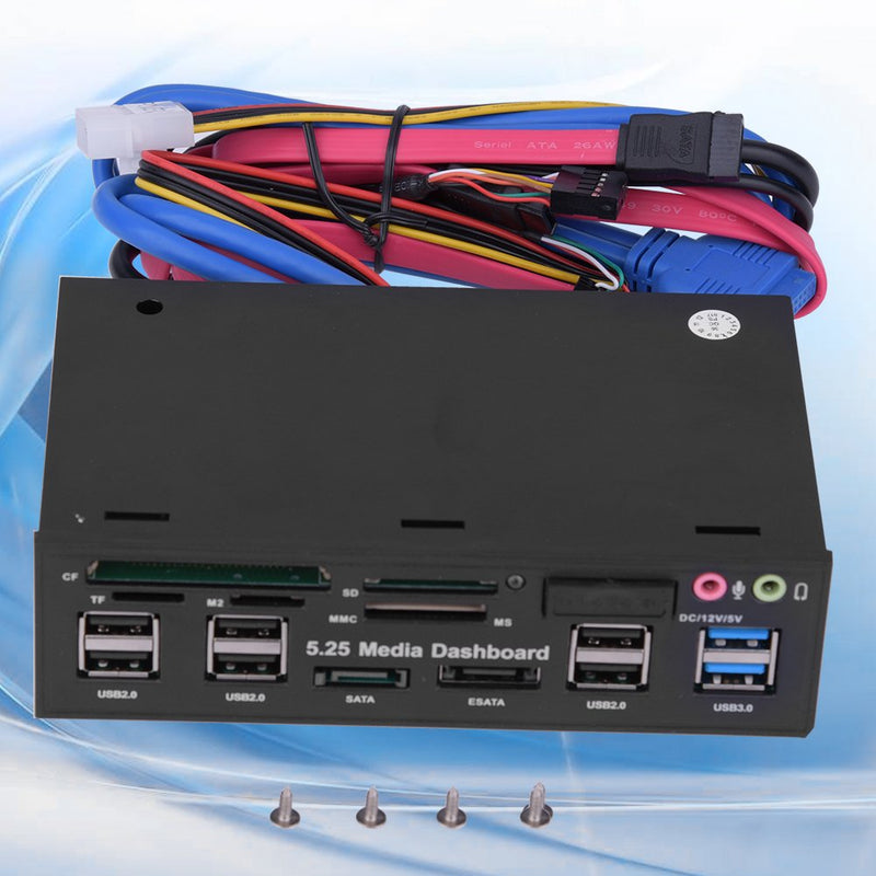 fosa Internal Card Reader, 5.25inch Media Dashboard Front Panel Audio, USB3.0/2.0 HUB eSATA SATA Multi-in-1 Card Reader(M2 / TF/SD/MMC/MS/CF)