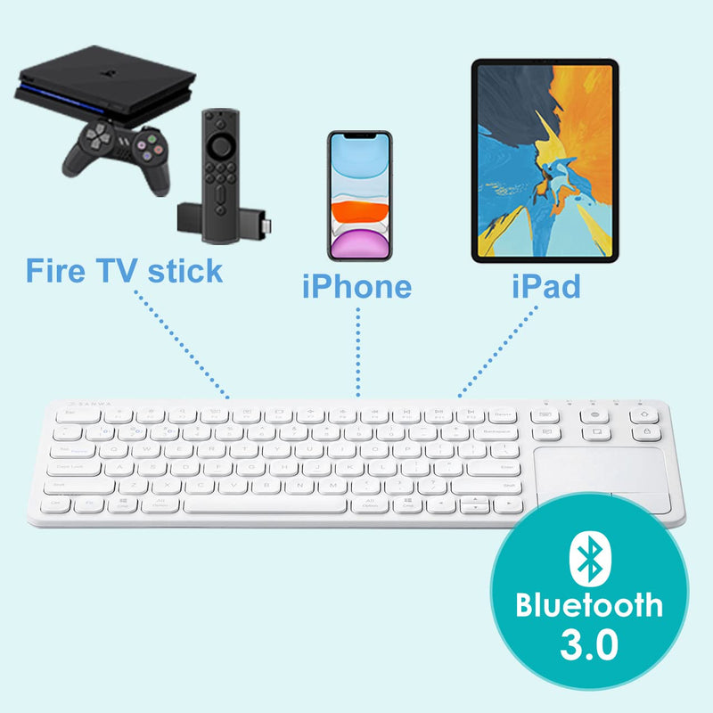 SANWA TB128BL Wired Trackball Mouse + GSKB066W Bluetooth Keyboard with Touchpad Set, Silent Click Roller Ball Mice, Multi Device Trackpad Keyboard, Compatible with Mac, Laptop, PC, Windows, macOS