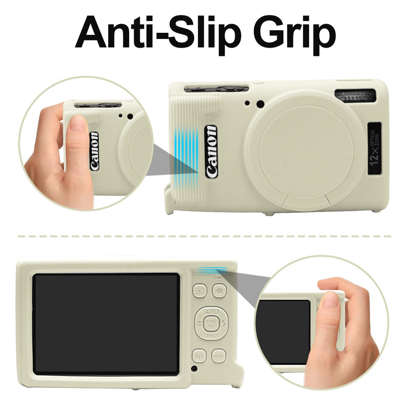 Easy Hood Case for Canon PowerShot IXY 650/ELPH 360 Camera, Soft Silicone Camera Cover with Removable Lens Cap, Slim Fit Anti-Scratch Carrying Protective Case Camera Body Skin Sleeve(Beige) Beige