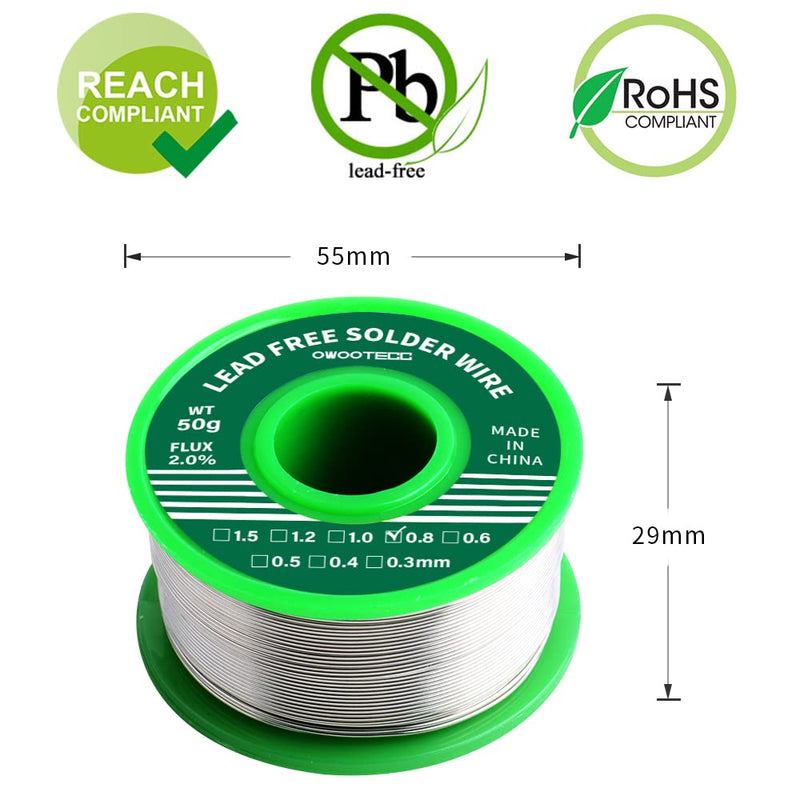 Owootecc Solder, Lead-Free Soldering Wire with Rosin Core for Electric Soldering and DIY (Sn99.3 Cu0.7/0.8 mm, 50 g) Sn99,3 Cu0,7/0,8mm,50g