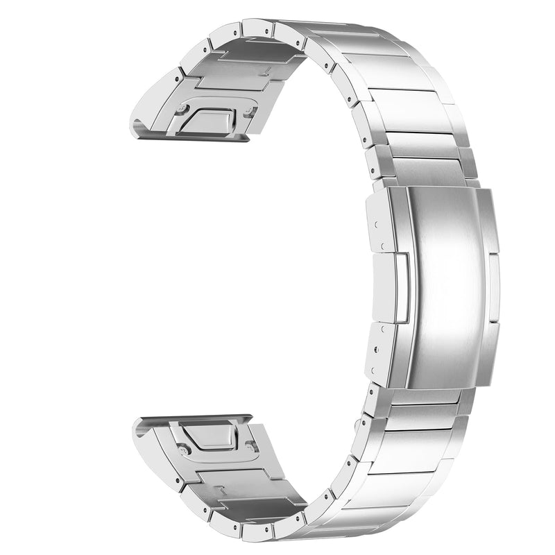 LDFAS Fenix 8/7X/6X/5X Plus Band, 26mm Titanium Metal Quick Release Easy Fit Watch Strap with Double Button Clasp Compatible for Garmin Fenix 7X Pro/6X Pro/5X Plus/Enduro 3/tactix 7 Bands Silver