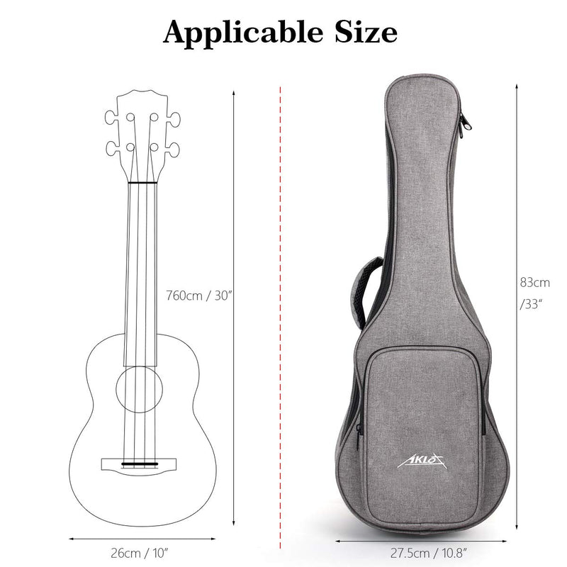 AKLOT 32 inch Gig Bag Carry Handle Case for 30＂ Baritone Ukulele 32" Bass Ukulele Guitalele 12MM Thick Padding with Humidifier 30"/32" Bag