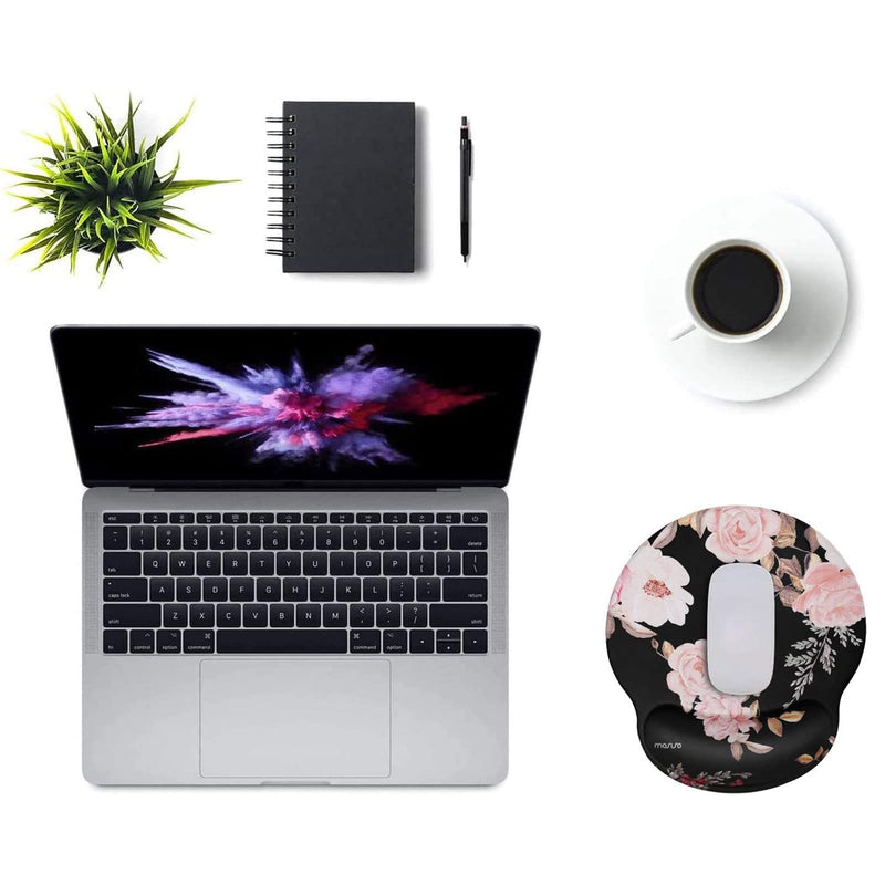 MOSISO Mouse Pad with Wrist Rest Support, Peony Ergonomic Mousepad Non-Slip Base Comfortable Home/Office Pain Relief & Easy Typing Cushion for Laptop with Neoprene Cloth & Raised Memory Foam, Black