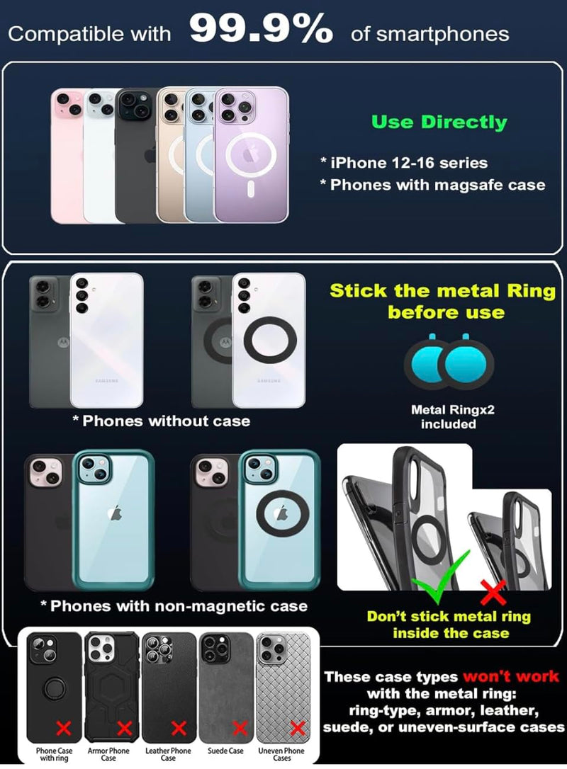 Car Phone Holder for Magsafe [78+LBS Strongest Suction & 2400gf Magnetic] 360° Adjustable Foldable Car Phone Mount, Phone Holders for Your Car for iPhone 17/16/15/14/13/12 Series