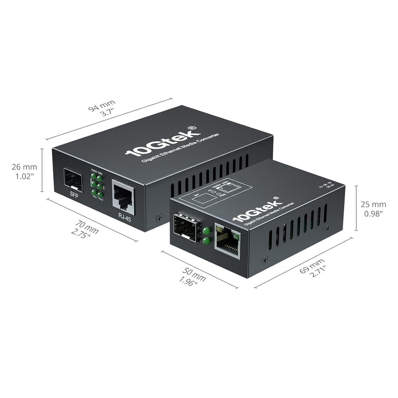 10Gtek [Mini Size] Gigabit Ethernet Media Converter, Open SFP Fiber to Ethernet RJ45 Converter for 10/100/1000Base-Tx to SFP(SFP Slot Without Module), UL Certified, Pack of 2