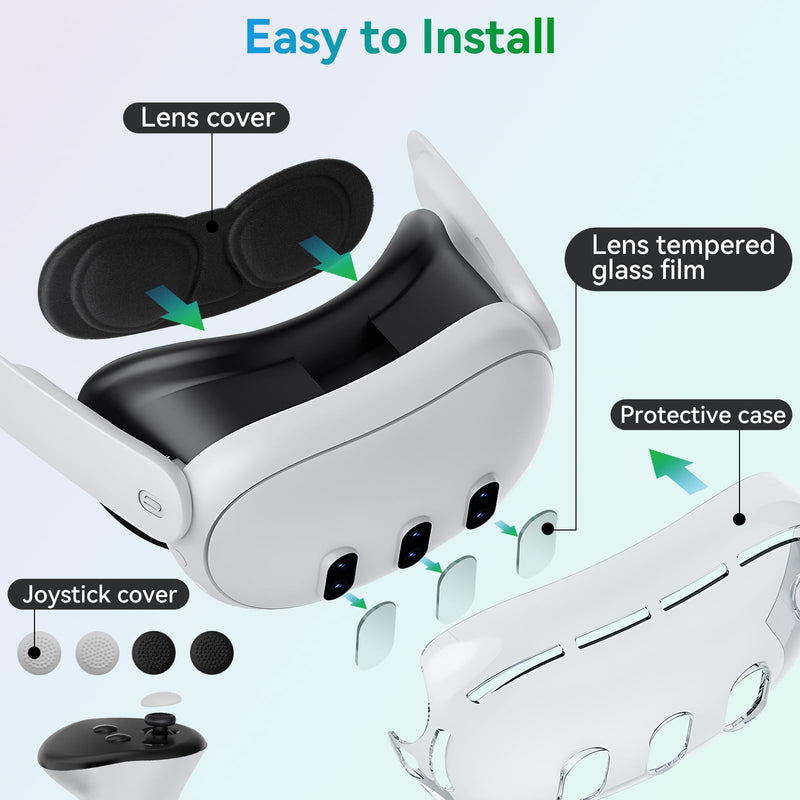 Protective Case for Meta Quest 3,VR Accessories for Meta Quest 3,Replacement kit for Meta Quest 3,Include Impact Resistant Cover Lens Cover Lens Tempered Glass Protector Joystick Caps