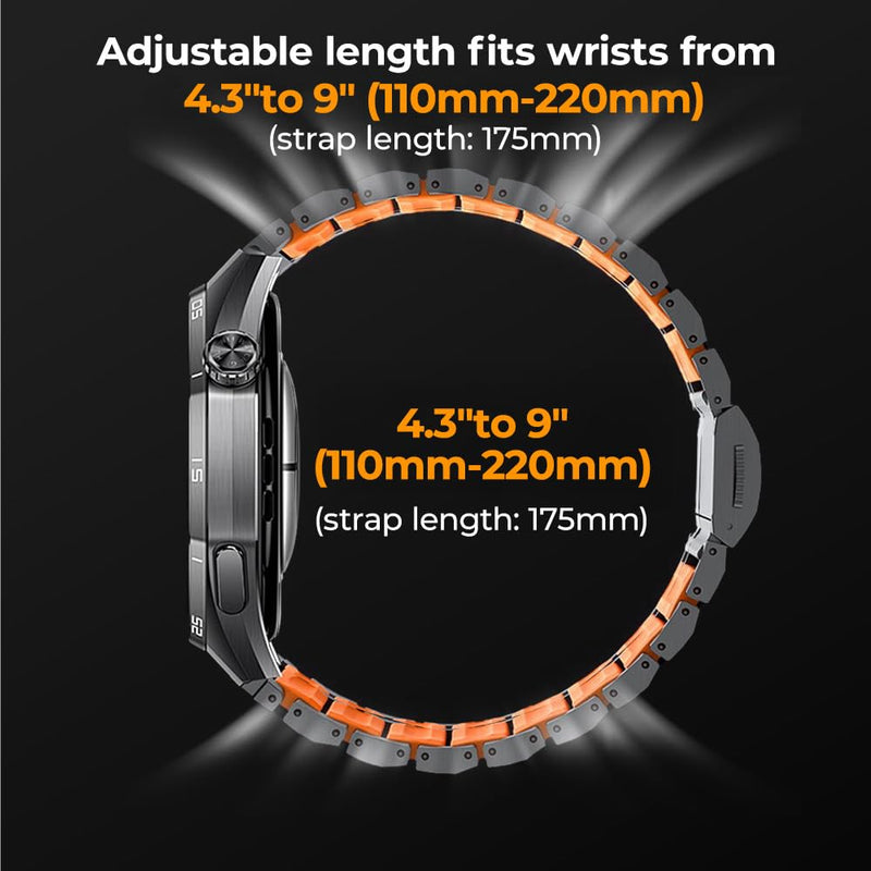 22mm Universal Titanium Watch Band for Huawei GT6/GT6 Pro/GT5/4/3 Pro/3 46mm, Garmin Fenix 8 47mm/Fenix 6 Pro/7/5 Plus- Hybrid Silicone Lining, Adjustable, Lightweight Anti-Slip, No Hair Pull black grey 22mm