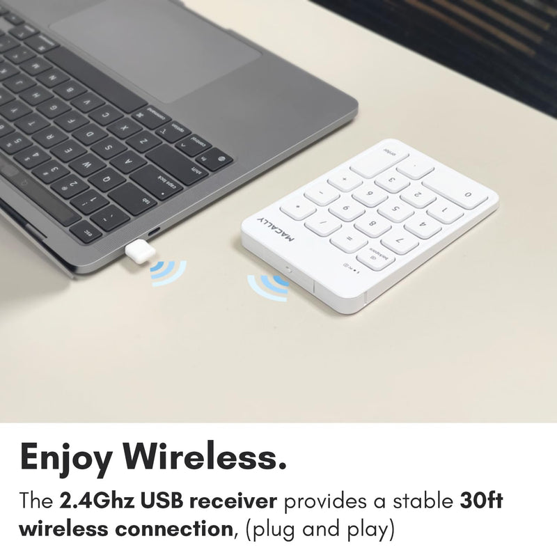 Macally USB C Wireless Number Pad | Numeric Keypad for Mac MacBook iMac | Wireless 10 Key for Laptop PC Computer Notebook Surface Chrome (2.4G USB) Perfect for Data Entry Numpad Number Keyboard