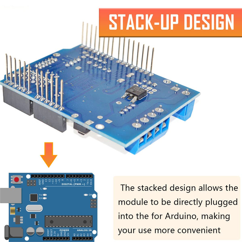 L298P Motor Driver Module H-Bridge Driver Shield Expansion Board Speed Controller High-Power DC Stepper Motor Controller Bluetooth Interface with 24AWG Cable for Arduino