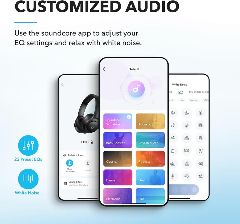 Soundcore by Anker Q20i Hybrid Active Noise Cancelling Headphones, Black | Over-Ear, Bluetooth, 40H ANC Playtime, Hi-Res Audio, Big Bass, Transparency Mode, Customize via App, Travel, Home, Office Standard Modern