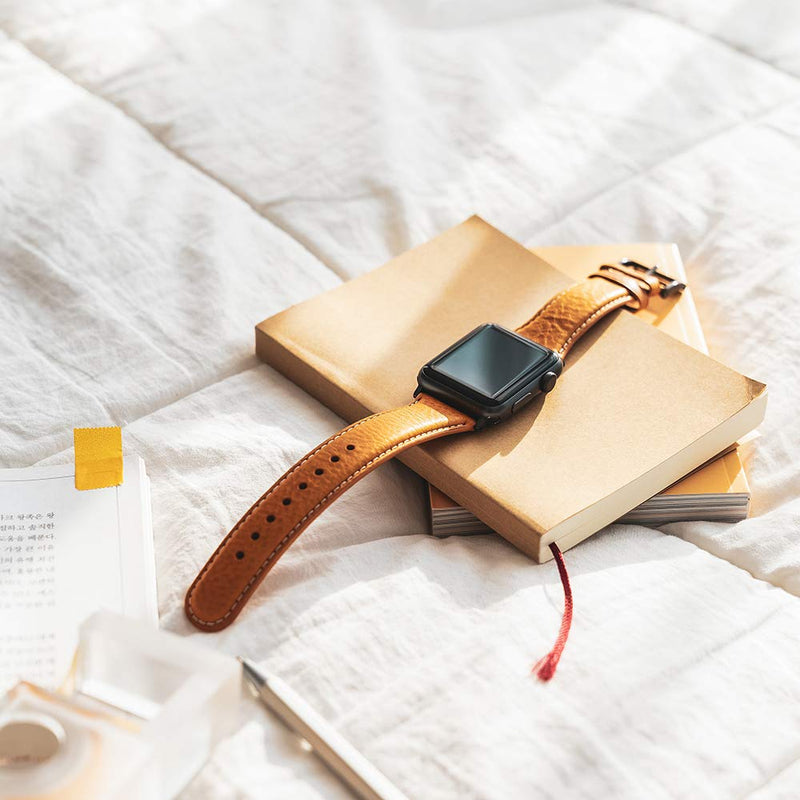 SLG Italian Minerva Box Leather Apple Watch Band 49mm 46mm 45mm 44mm 42mm, Vegetable-Tanned Strap for Apple Watch Ultra 3/2/1, Series 11–1, SE 3/2/1 – [Tan] Tan 49mm/46mm/45mm/44 mm/42mm(Series 3 2 1)