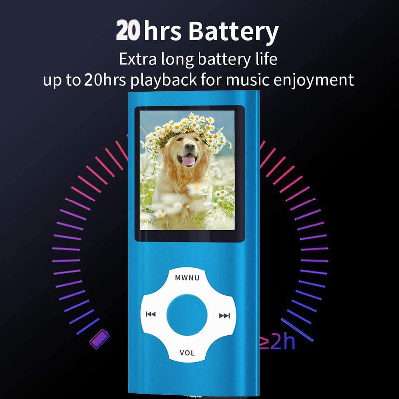 [AUSTRALIA] - MP3 Player, Hotechs MP3 Music Player with 32GB Memory SD Card Slim Classic Digital LCD 1.82'' Screen MINI USB Port with FM Radio, Voice Record Blue 