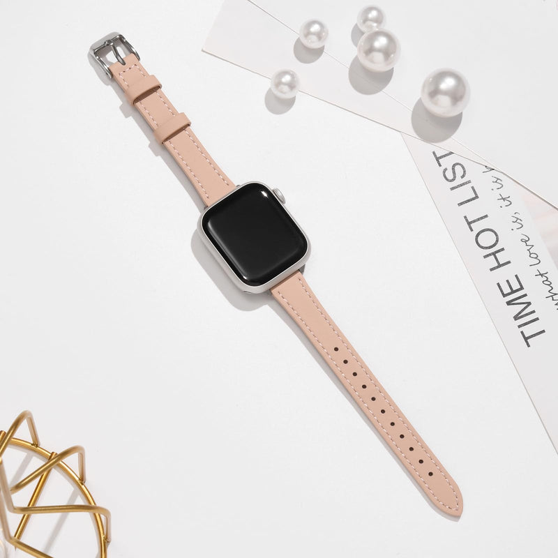 STIROLL 2 Pack Thin Leather Band Compatible with Apple Watch Bands 41mm 40mm 38mm 42mm Women, Dressy Top-Grain Genuine Leather Strap Slim Wristband for iWatch SE Series 10 9 8 7 6 5 4 3 2 1