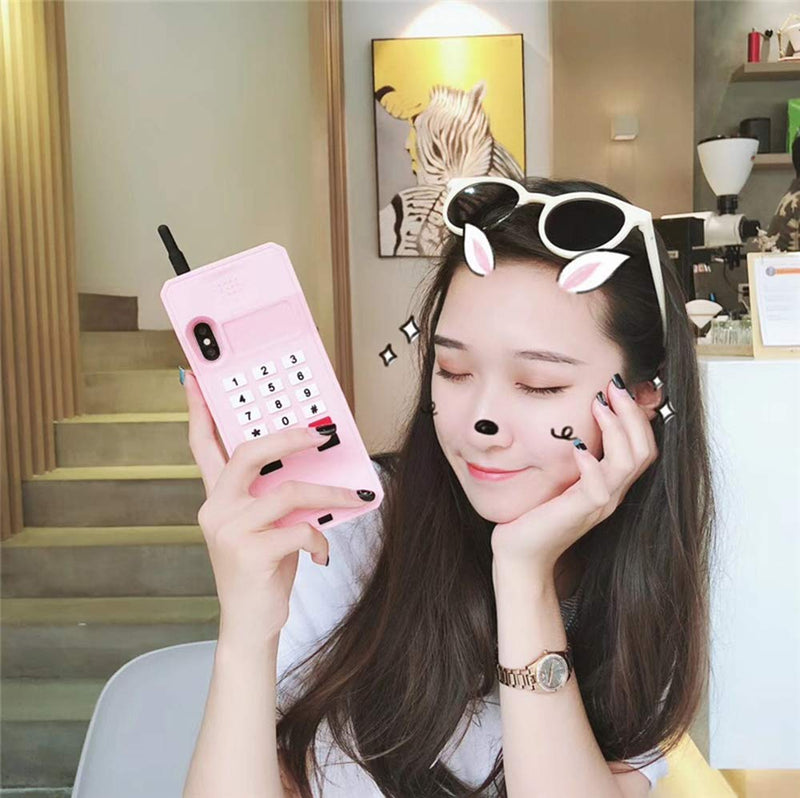 UnnFiko 3D Silicone Case Compatible with iPhone 14 Pro Max, Retro Classic Creative Soft Rubber Bumper Cover Cool Fun Thick Protective Stand Case (Retro Cellphone Pink, iPhone 14 Pro Max) Retro Cellphone Pink