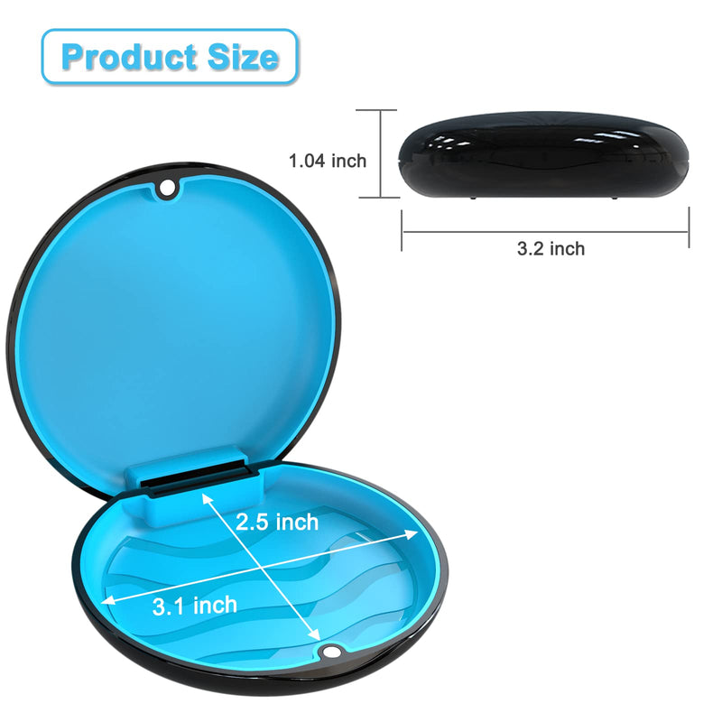 Retainer Case Orthodontic Dental Case: BVN Slim Braces Case, Mouth Guard Case, Denture Case, Teeth Aligner Case, Night Guard Case Container Storage Holder Black. Circular case Black Shell+blue Silicone Pad
